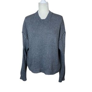 Brazos Market Size Large Gray Sweater Crew Neck Cotton Long Sleeve Oversized